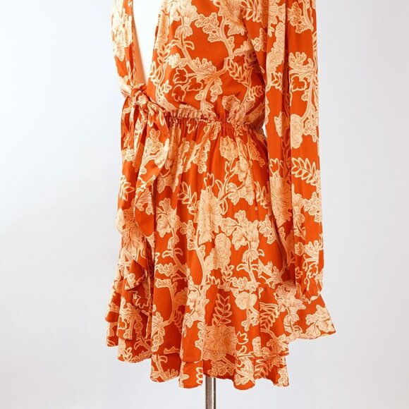 Shore Brand Orange Floral Mini Dress Long Sleeves Ruffle Hem - Size Small - NWT - Picture 4 of 7